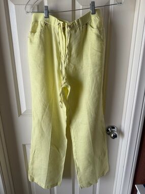 JM Collection Petite Light Green Linen Women Drawstring Waist Pants